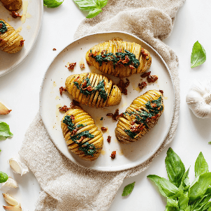 Pieczone ziemniaki z&nbsp;suszonymipomidorami i&nbsp;szpinakiem